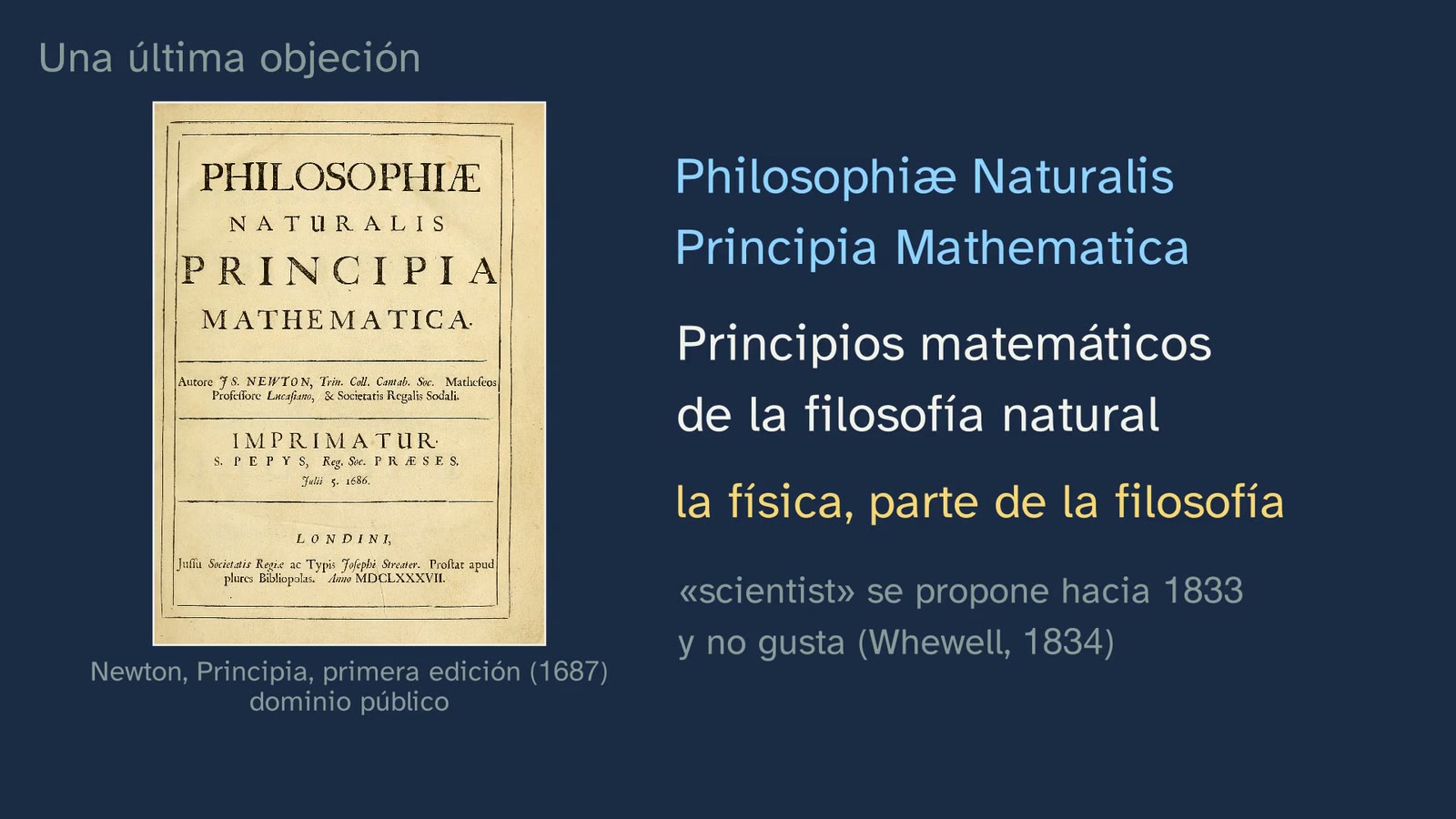 «¿La filosofía no avanza?»: la portada de los Principia de Newton (1687), cuando la física se llamaba «filosofía natural».