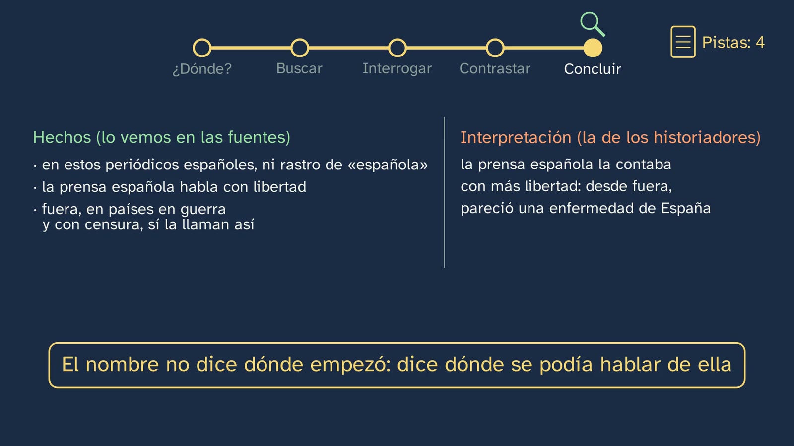 Concluir: los hechos y la interpretación, separados.